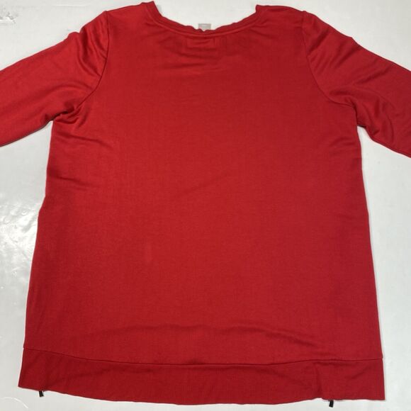 Chicos Zenergy Soft Sweatshirt Tunic Top Sz 3 (XL) Red Long Sleeve Side Zippers - Picture 6 of 10